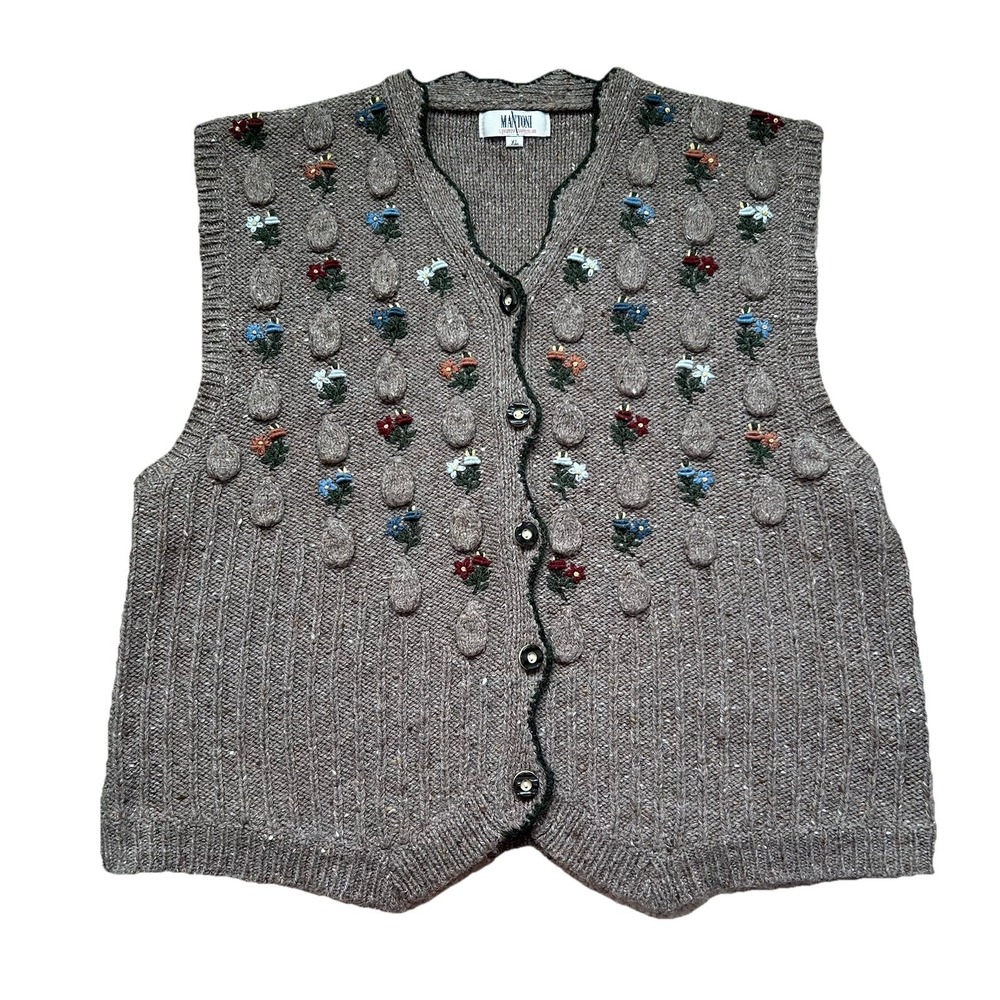 Mantoni Vintage 90s XL Wool Vest Embroidered Alpine Trachten Cottagecore Folk